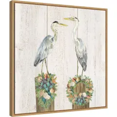 Christmas on the Coast Aqua I by Tara Reed 22-in. W x 22-in. H. Canvas Wall Art Print Framed in Natural