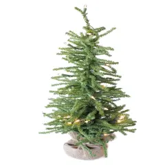 Perfect Holiday 2' Pre-lit Tabletop Christmas Tree With Burlap Base Green