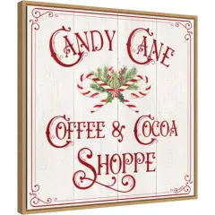 Vintage Christmas Signs I-Candy Cane Coffee by Tara Reed 22-in. W x 22-in. H. Canvas Wall Art Print Framed in Natural