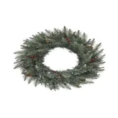 Perfect Holiday 24" Carolina Spruce Wreath With Pine Cones And Red Berry Clusters