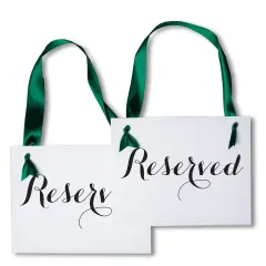 Ritzy Rose 2 Reserved Signs - Slate on 11x8in white Linen Cardstock with emerald green Ribbon