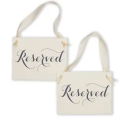 Ritzy Rose 2 Fancy Reserved Signs - Slate on 11x8in Ivory Linen Cardstock with Ivory Ribbon