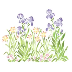 Large Iris, Daffodil and Violet Garden Wall Stencil | 156A by Designer Stencils | Floral Stencils |