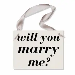 Ritzy Rose Wedding Proposal Sign - Black on 11x8in Ivory Linen Cardstock with Gray Ribbon