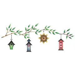 Branch with Birdhouses Wall Stencil | 2175 by Designer Stencils | Outdoor Stencils | Reusable Art Craft Stencils for Painting on Walls, Canvas, Wood | Reusable Plastic Paint Stencil for Home Makeover | Easy to Use & Clean Art Stencil