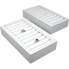 2 White Leather 9 Bangle Bracelet Jewelry Display Trays