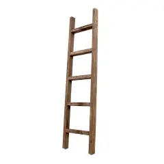 Rustic Farmhouse 5ft Reclaimed Wood Decorative Bookcase Ladder Brown