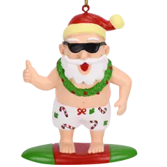 Surfing Santa Christmas Surfer Ornament