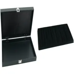 Black Jewelry Display Case (Single metal clasp) w/ Black 7-slot Plastic Tray