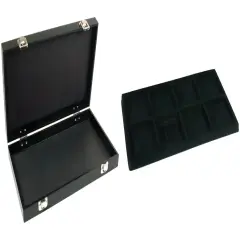 Black Jewelry Case (2xMetal Clasps & Removable Lid) w/ Black 8-slot Plastic Tray