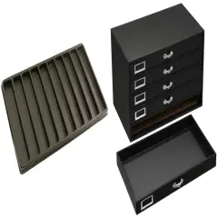 Black FindingKing 5-Drawer Jewelry Display Case w/ 5 Black Plastic 10-Slot Trays