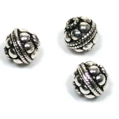 3 Bali Ball Beads Sterling Silver Flowers Stringing