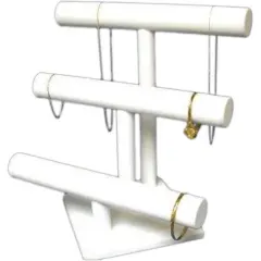 12" x 12" White Faux Leather Triple Tier T-Bar Bracelet Chain Display 3/4" 2 Pcs