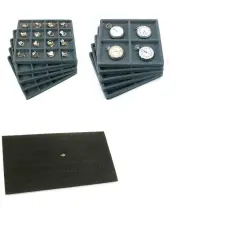 Gray 16 & 4 Slot Flocked Jewelry Tray Insert & Black Ring Foam Pad Kit 11 Pcs