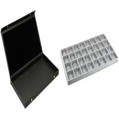 Black Faux Leather Jewelry Case w/ 1 Gray 32-slot Plastic Tray (Snap Close Lid)