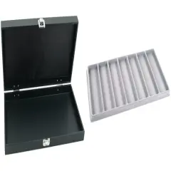 Black Jewelry Display Case (Single metal clasp) w/ Gray 7-slot Plastic Tray