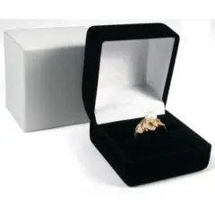 Black Flocked Velour Ring Jewelry Gift Box