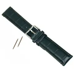 Long Black Leather Gator Grain Watchband 22mm Band