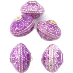 Saucer Sterling Silver Beads Purple Enamel 10mm 5Pcs Approx.