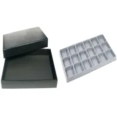 Black Jewelry Display Case (Removable Magnetic Lid) w/ Gray 18-slot Plastic Tray
