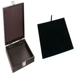 Black Square Jewelry Case (Single Metal Latch) w/ Black Leather Pad Insert