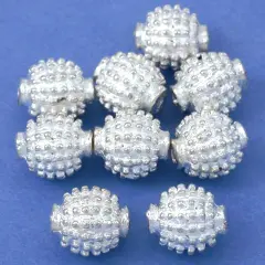 16g Bali Fluted Round Beads Silver Plate 9.5mm Approx 8