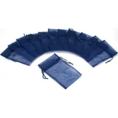 12 Jewelry Organza Drawstring Gift Bags Navy Blue 4x5"