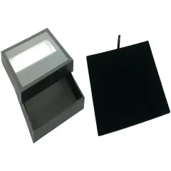 Black Square Display Case (Glass-top Removable Lid) w/ Black Leather Pad Insert