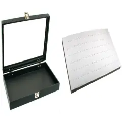 Black Glass Top Jewelry Case w/ 1 Gray 72-slot Foam Pad (Single metal latch)