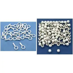 1.2mm Sterling Silver Crimp End Cap & 2mm Round Seamless Beads Kit 110 Pcs