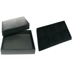 Black Jewelry Display Case (Removable Magnetic Lid) w/ Black 8-slot Plastic Tray