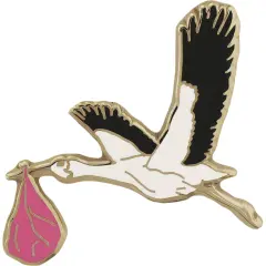 Stork with Baby Girl Pin 1"