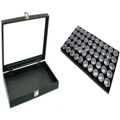 Blck Glass Top Jewelry Case (Single metal clasp) w/ Black Foam 50 Gem Jar Insert