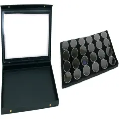 Black Glass Top Jewelry Case (Snap close lid) w/ Black Foam 24 Gem Jar Insert