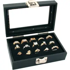 3 Row Ring Jewelry Display/Storage Glass Top Wood New