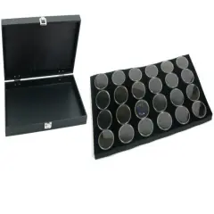 Black Jewelry Display Case (Single metal clasp) w/ Black Foam 24 Gem Jar Insert