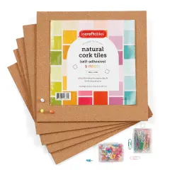Incraftables Adhesive Cork Board Tiles (5pcs - 12 x 12 inch Squares). Thick Frameless Cork Board for Wall, Office & Home. Best Large Cork Squares Self Adhesive Sheets with Clips Pins & Push Pins