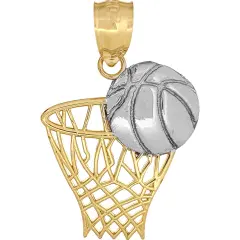 14K TT Gold Basketball Hoop Charm 18" Chain Jewelry