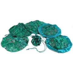6 Drawstring Pouches Green Brocade Gem Gift Bag 10"