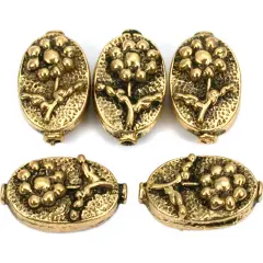 Oval Flower Beads Antique Gold Plated 16mm Approx 5