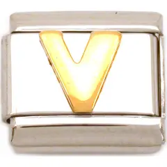 V Italian Charm Gold Plated Letter