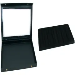 Black Glass Top Jewelry Case (Snap close lid) w/ Black 7-slot Plastic Tray