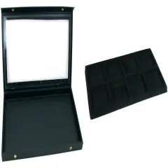 Black Glass Top Jewelry Case (Snap close lid) w/ Black 8-slot Plastic Tray