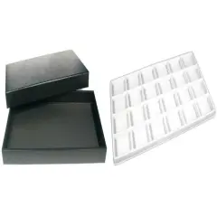Blck Jewelry Display Case (Removable Magnetic Lid) w/ White 24-slot Plastic Tray