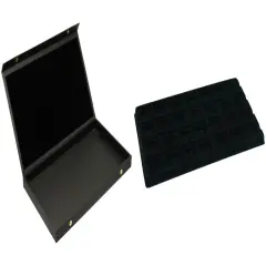 Black Faux Leather Jewelry Case w/ 1 Black 28-slot Plastic Tray (Snap Close Lid)
