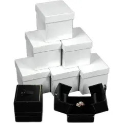 6 Black Leather Ring Gift Box Displays Button Snap Lid