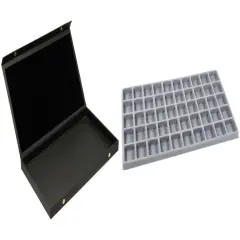 Black Faux Leather Jewelry Case w/ 1 Gray 50-slot Plastic Tray (Snap Close Lid)