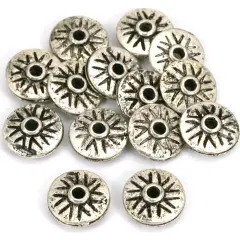 Fluted Saucer Beads Antique Silver Plate 11mm Approx 14