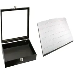 Black Glass-top Jewelry Case (Single metal latch) w/ Gray 72-slot Foam Insert