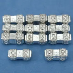 Rectangle Tube Beads Silver Plated Parts 11mm Approx 10